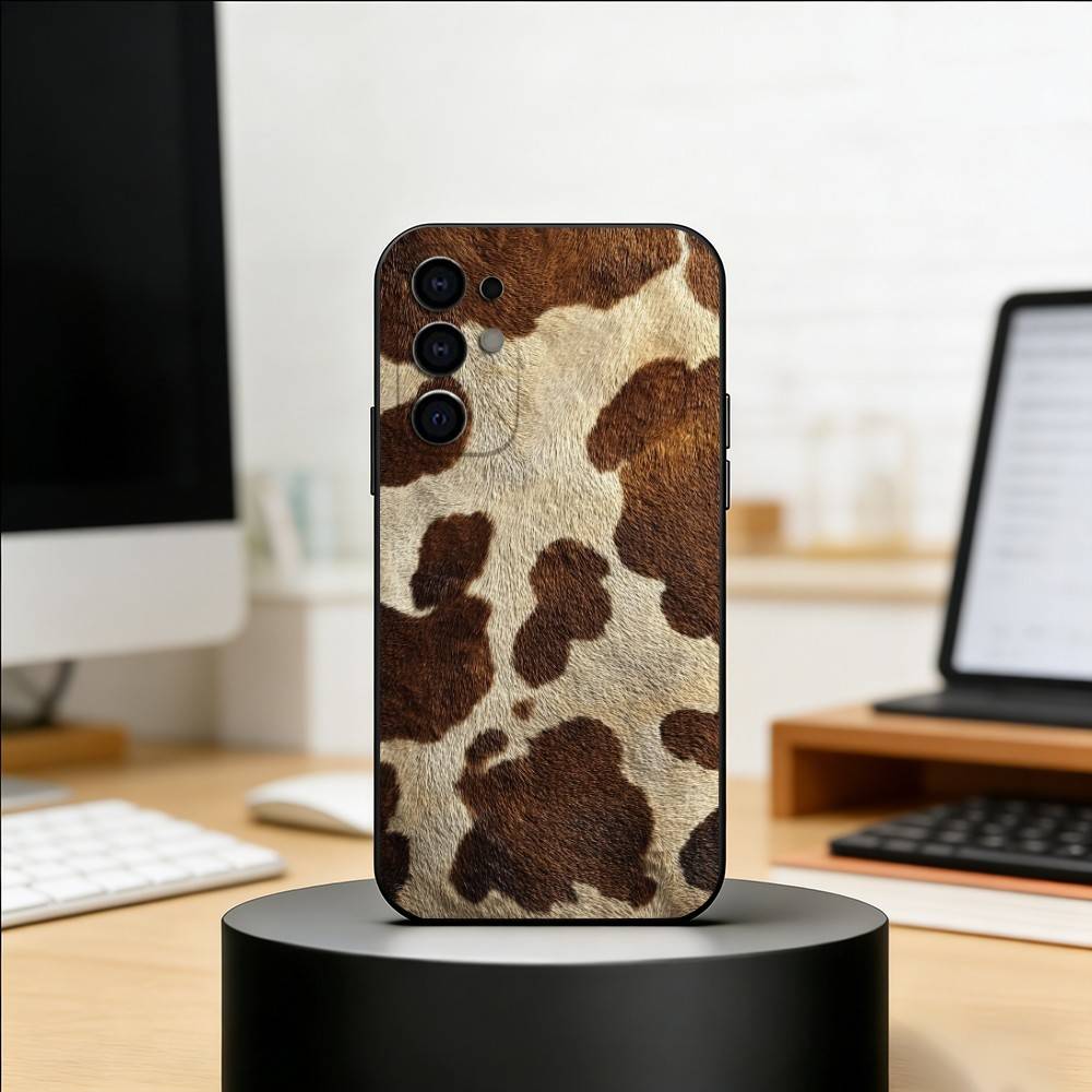 Brown White Cow Phone Case Black Silicone Soft For Samsung S25,S24,S21,S22,S23,S30,Ultra,S20,Plus,Fe,Lite