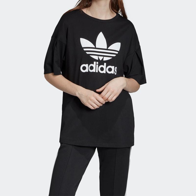 adidas Футболка с круглым вырезом и логотипом Trefoil, женские топы, черная EC1884