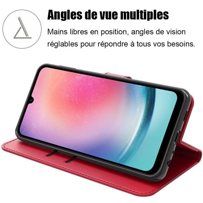 Red Case + 2 Tempered Glasses for Samsung Galaxy A24 - BOOLING - Full Anti-Scratch Synthetic Leather
