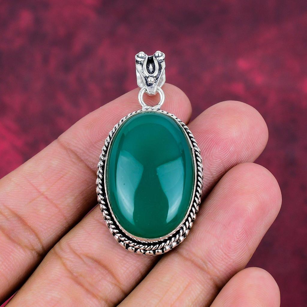 Кулон из зеленого оникса Ювелирные изделия ручной работы из драгоценных камней, кулон из стерлингового серебра 925 пробы, уникальный дизайн ювелирных изделий
