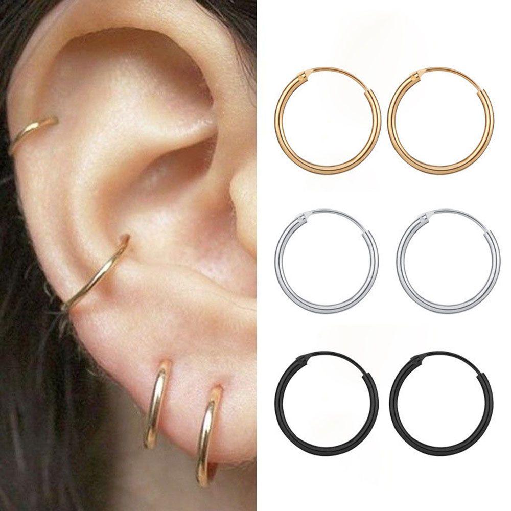 Men Ears Rings Silver Color Hoop Earrings Small Circle Cartilage Piercing Loop Goth Stud Earrings