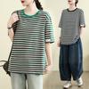 2025 Новые летние женские свободные футболки больших размеров с коротким рукавом, базовые повседневные полосатые топы