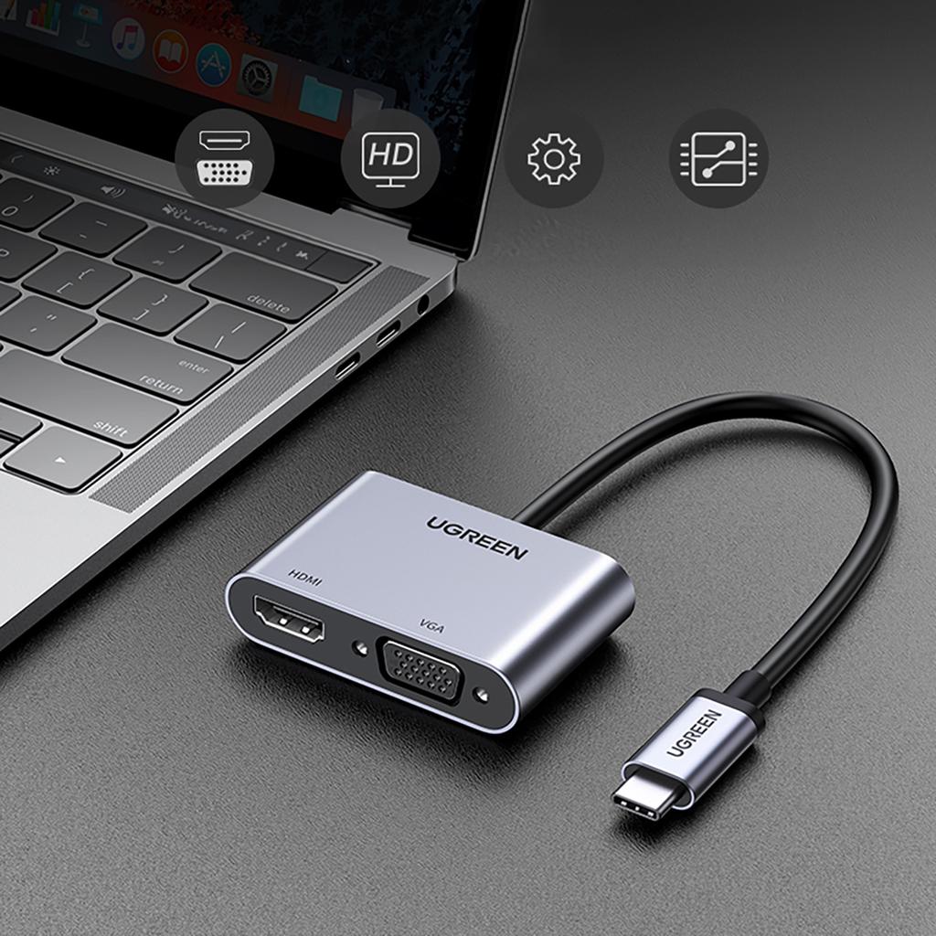 Многопортовый USB-C хаб Ugreen CM162: HDMI, VGA, USB-A 3.0, USB-C PD Зарядка - Изящный серый дизайн
