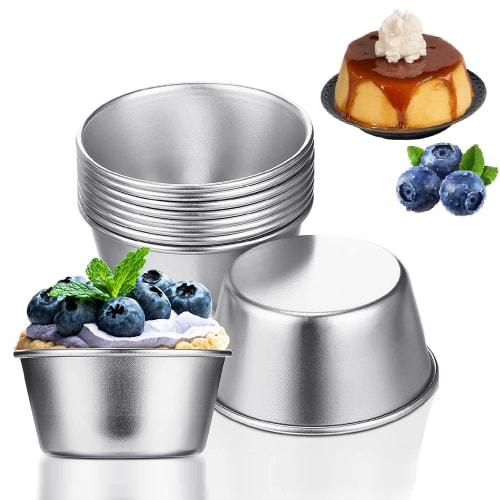 ESTVLB 6.7cm Carbon Steel Pudding Cups, Non-Stick, Reusable, Lined, Round Pudding Molds for Baking, DIY Baking Supplies, Heat and Oil Resistant, Home