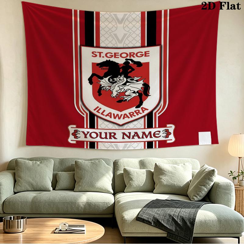 Custom Name St George Illawarra Dragons Printed Tapestry – Wall Hanging for Bedrooms, Dorms, and Home Decor