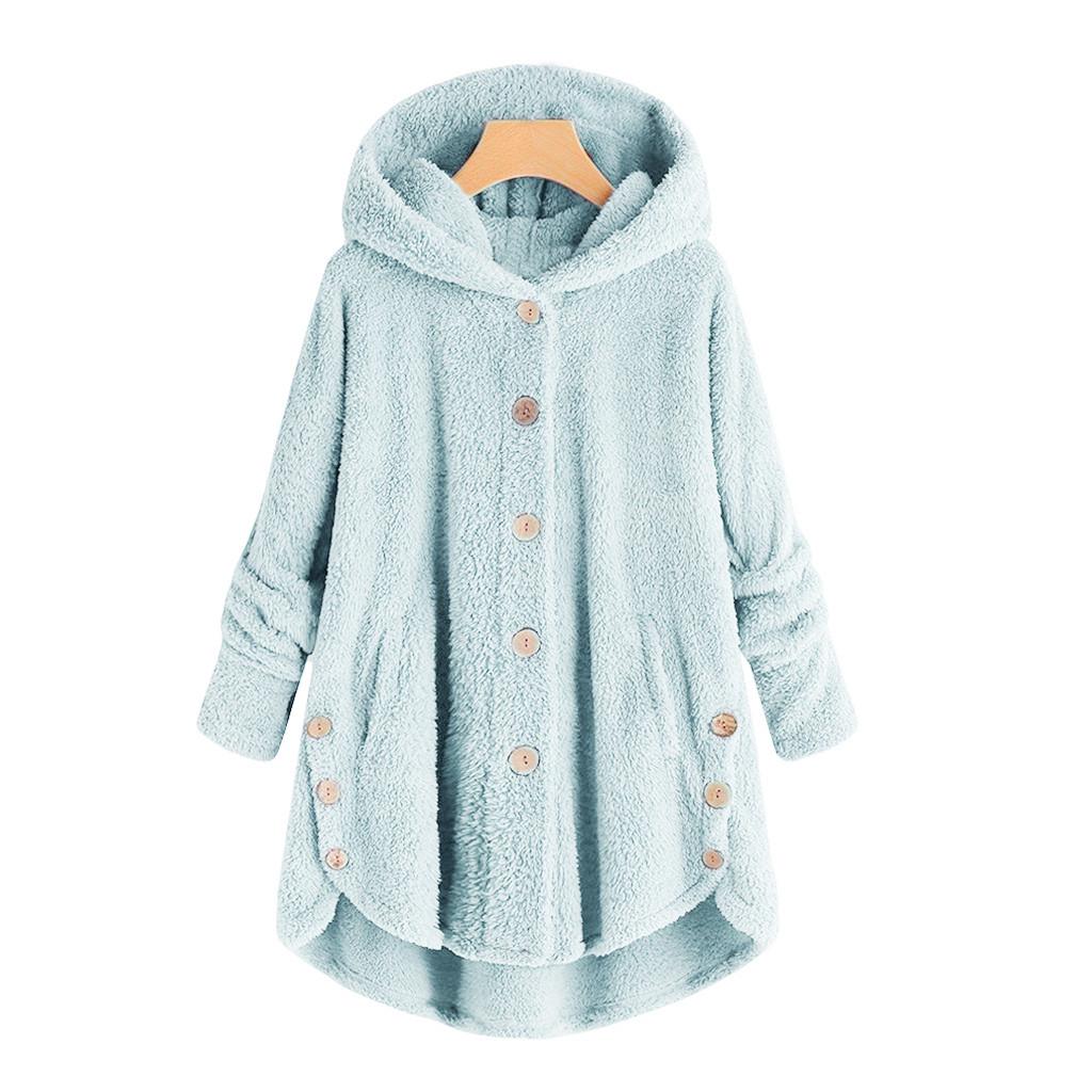 Fashion Women Button Coat Tail Tops Hooded Pullover Loose Sweater