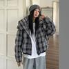 Зимнее хлопковое пальто в клетку в корейском стиле, короткая теплая утолщенная куртка