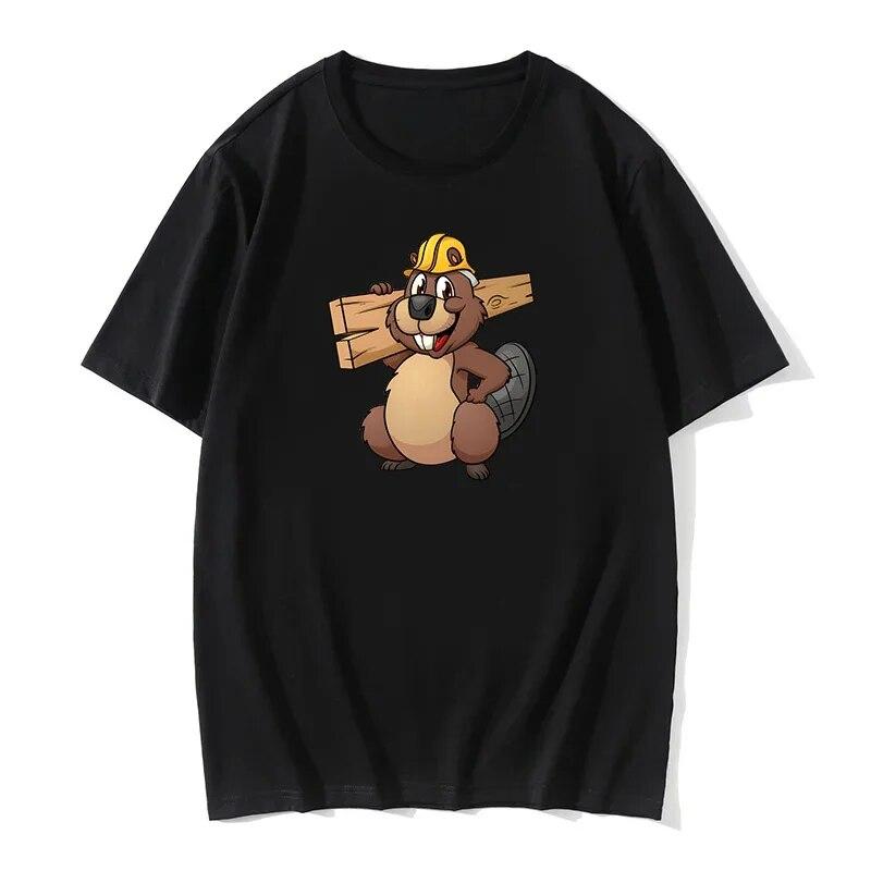 Милые топы с круглым воротником в виде бобра для студентов, последняя повседневная футболка, новинка, футболки с графическим принтом для игр, одежда унисекс, хлопковая футболка