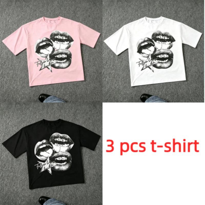 Harajuku Fun Letter Mouth Print Women's T-Shirts Summer Fashion Street Outdoor Casual T-shirt Tops for Men's and Women's Tees Top