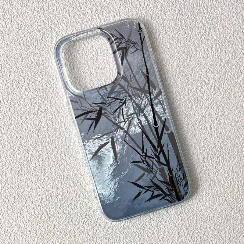 Чехол для телефона с дизайном "Бамбуковые чернила" для iPhone 17, 16 Pro, 15, 14 Pro Max, 13 - Европейский и американский стиль