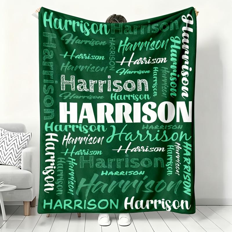Flannel Blanket Custom Harrison Word Art Print Lightweight Sofa Bed Throw Blanket