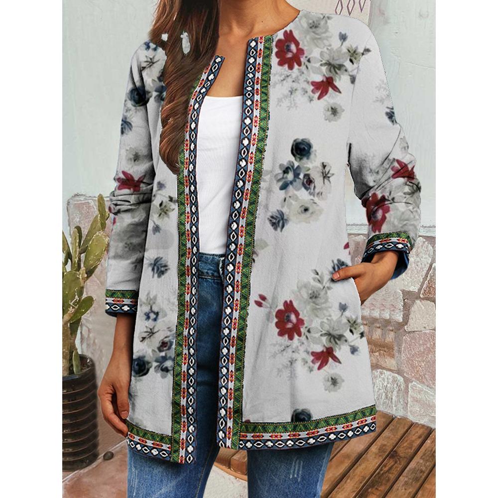 GMXIA Осень-зима винтажный этнический стиль принт большой размер куртка кардиган женская одежда