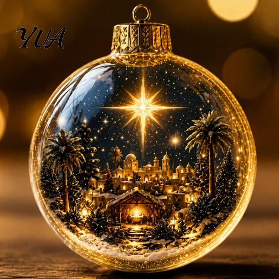 Collectible Holiday Home Accessories Christmas Glowing Decorative Ball, Lighted Ornament with Festive Scene, LED Modern Tree Hanging Lights