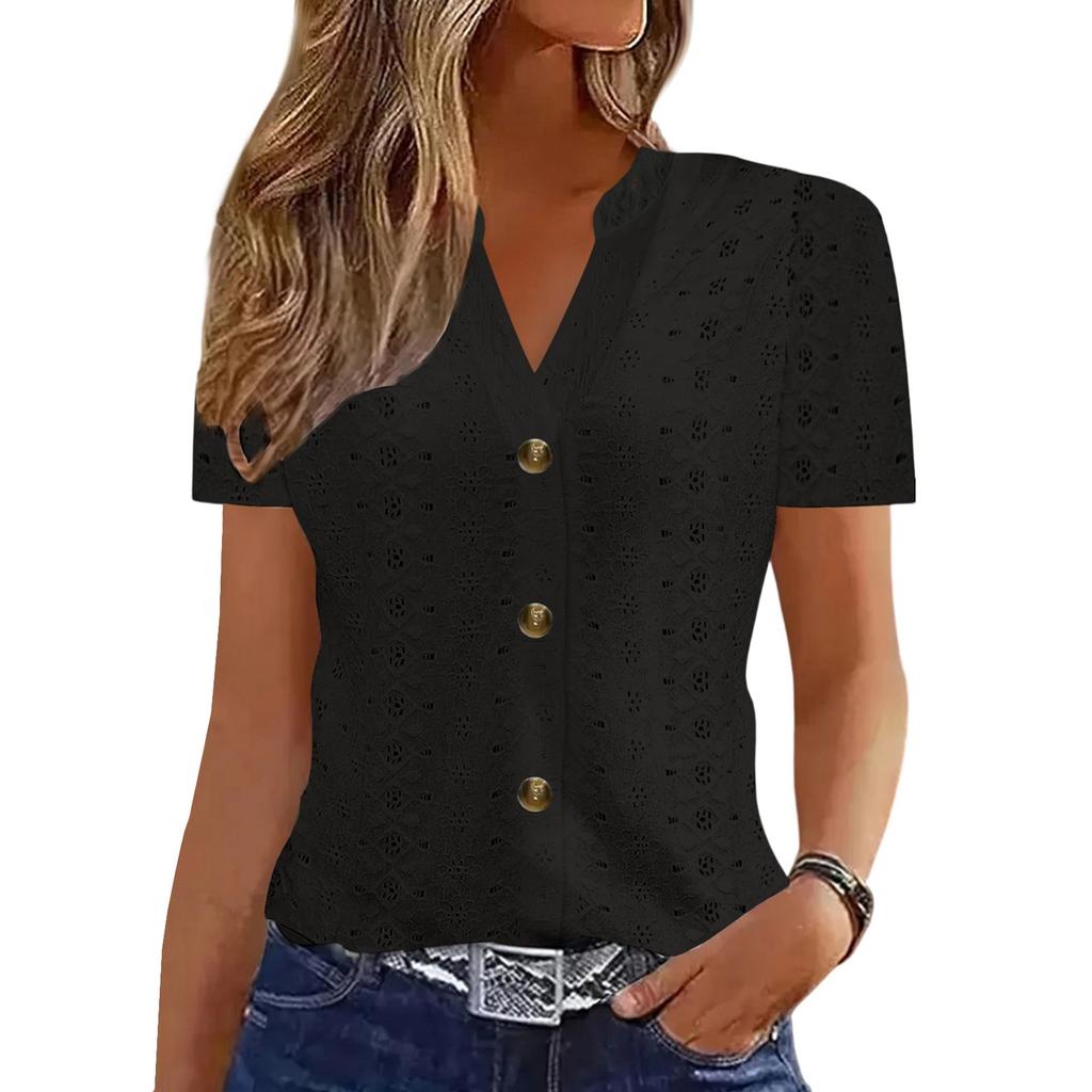 Женские топы, нарядные, повседневные, с V-образным вырезом, однотонные, с коротким рукавом, повседневные топы, летняя рубашка