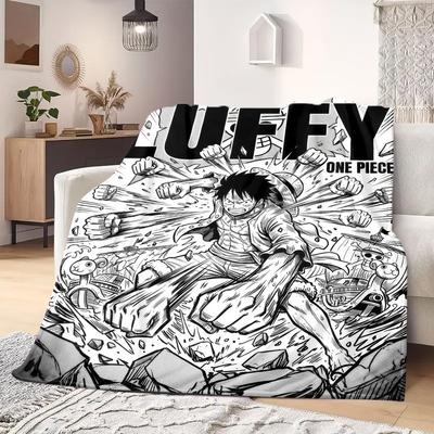 Плед с принтом из аниме OnePiece Теплый Уютный Фланелевый Плед Подходит для Спален, Диванов, Кроватей, Стульев, Пикников, Путешествий
