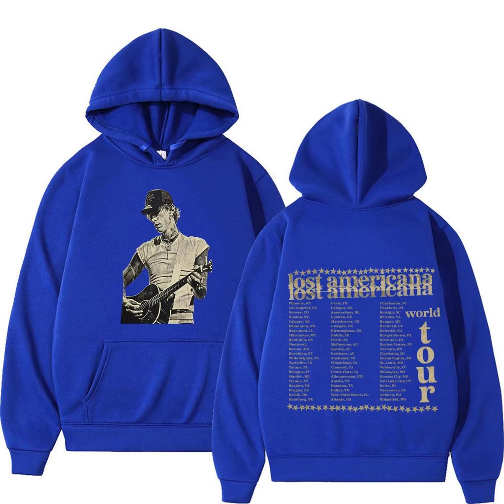 MGK Lost Americana Tour 2026 Печатные Худи Мужские Женские Мода Хип-хоп Пуловер Длинный Рукав Повседневный Винтажный Худи с Принтом