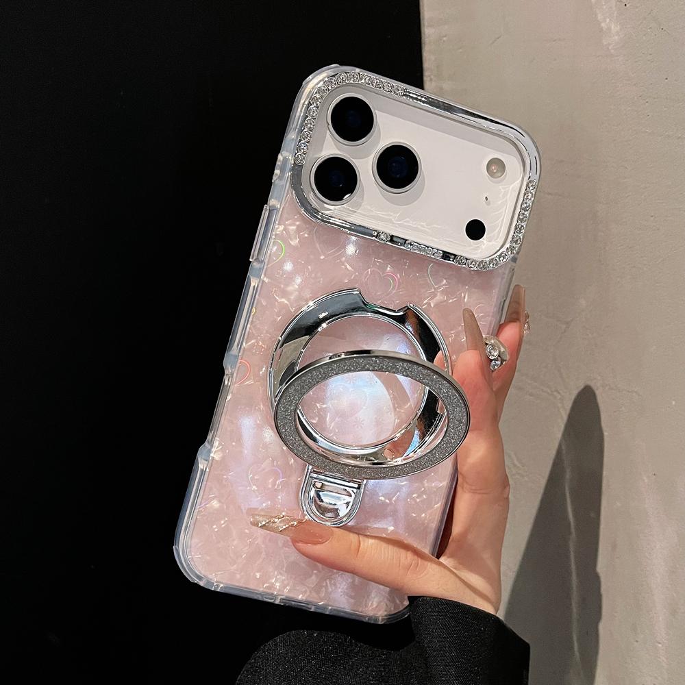 KEYSION Магнитный чехол с текстурой ракушки, инкрустированный драгоценными камнями, для iPhone 14 15 17 Pro Max Air 16Plus, противоударный бронированный чехол-накладка с кольцом-подставкой