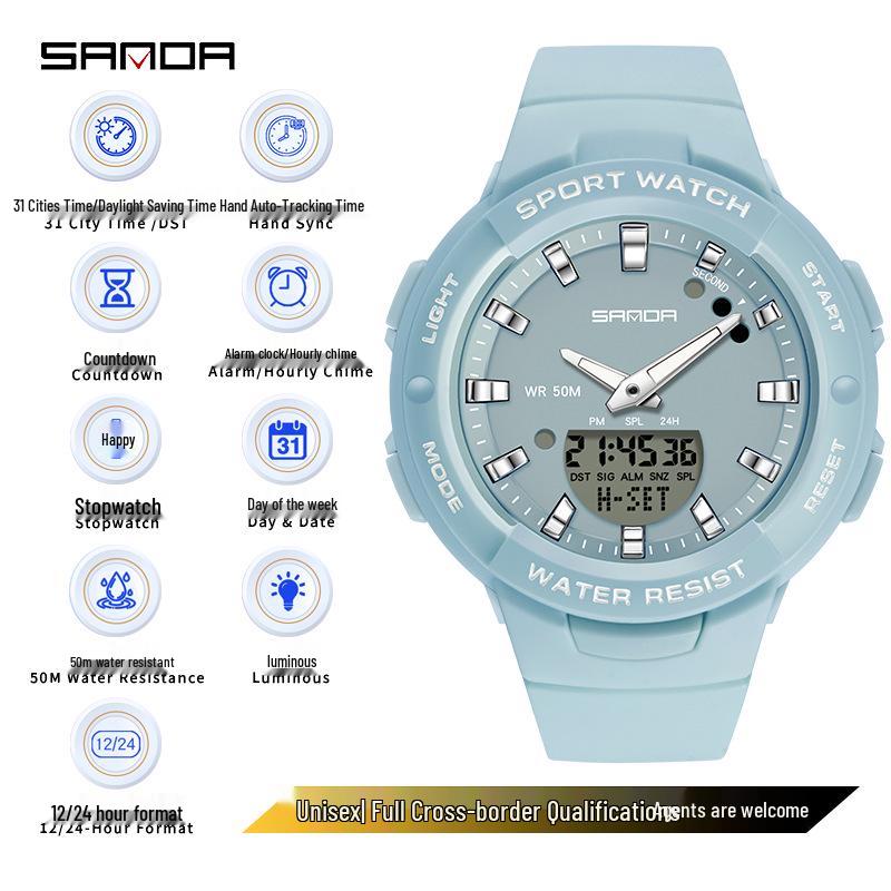 SANDA Водонепроницаемые повседневные наручные часы Dopamine Trend для мужчин и женщин