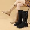 2025 ретро стиль сапоги большого размера женские 2024 осень и зима новые толстые каблуки тонкие но до колена модные сапоги