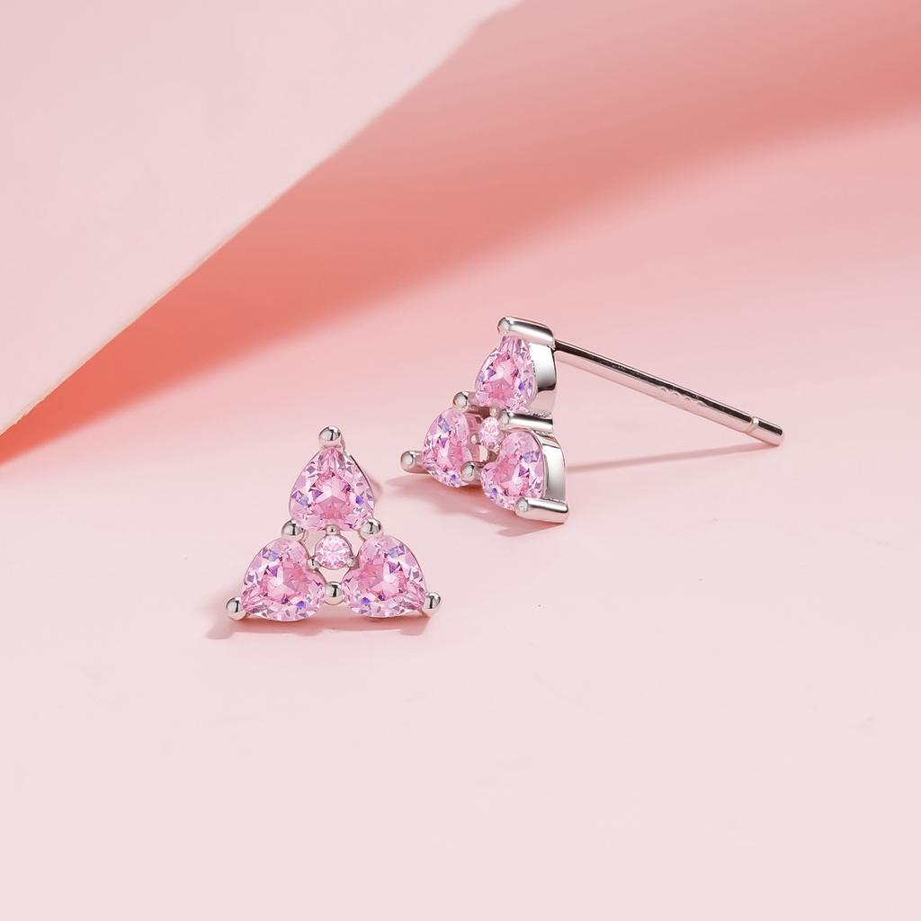 Серьги-гвоздики из серебра S925 с треугольными вставками в форме сердца из розового бриллианта, простые и изысканные маленькие серьги