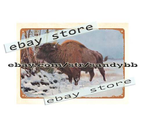 DORA Tin Sign Bison European Buffalo Wildlife Art Metal Tin Sign Cool Home decorAluminum