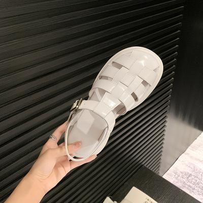 Сандалии женские модные летние для улицы, женские туфли с толстой подошвой, с кожаным верхом, с отверстиями, плетеные, туфли-сетка