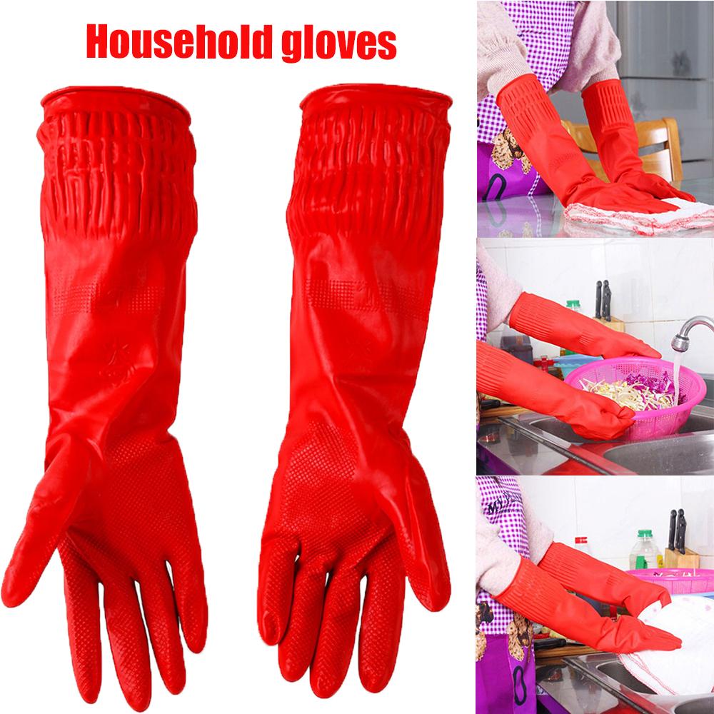 Red Rubber Washing Wash Dishes Cleaning Long Sleeve Household Gloves Latex Gloves Kitchen