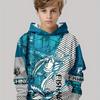 Children's Fishing Pattern 3D Digital Printing, Boys' Hip Hop Personality Hooded Sweatshirt