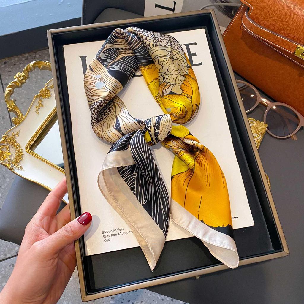 Blue Silk Retro Women's Scarf for Spring & Autumn