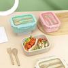 Wheat Straw 2-grid Lunch Box with Tableware Portable Sealed and Leak Proof Microwave Heated Food Grade Materials Bento Box