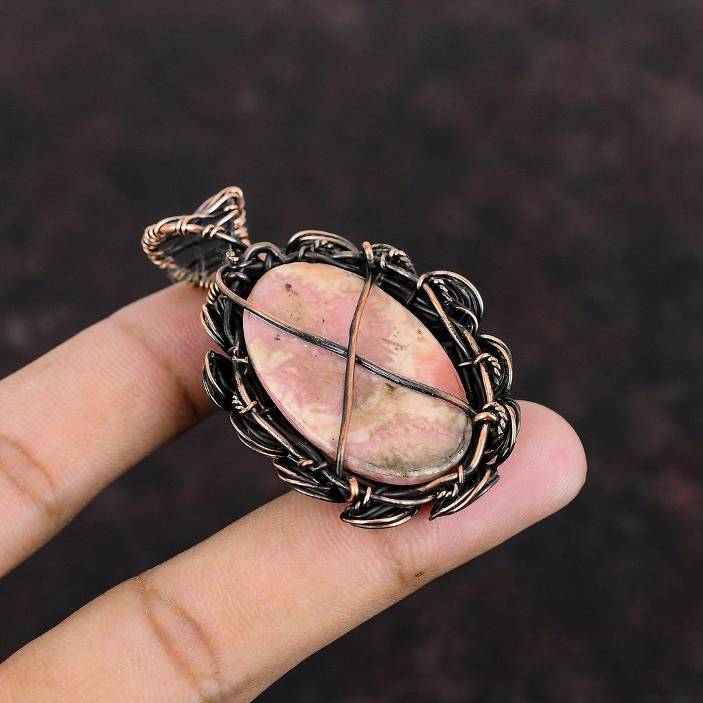 Rhodochrosite Pendant Copper Wire Wrapped Pendant Original Gemstone Pendant Beautiful Copper Jewelry Gift For Her Handmade Wire Wrap Jewelry