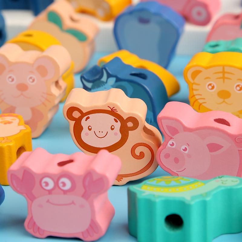 Дошкольное образование Деревянный строительный блок Цифровые животные Овощи Нить бусины Тренировка координации рук и глаз Обучающие игрушки