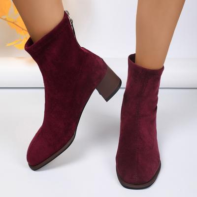 Модные однотонные офисные туфли на высоком каблуке, женские ботинки 2024, новые зимние женские замшевые ботильоны с квадратным носком на молнии сзади, женская обувь
