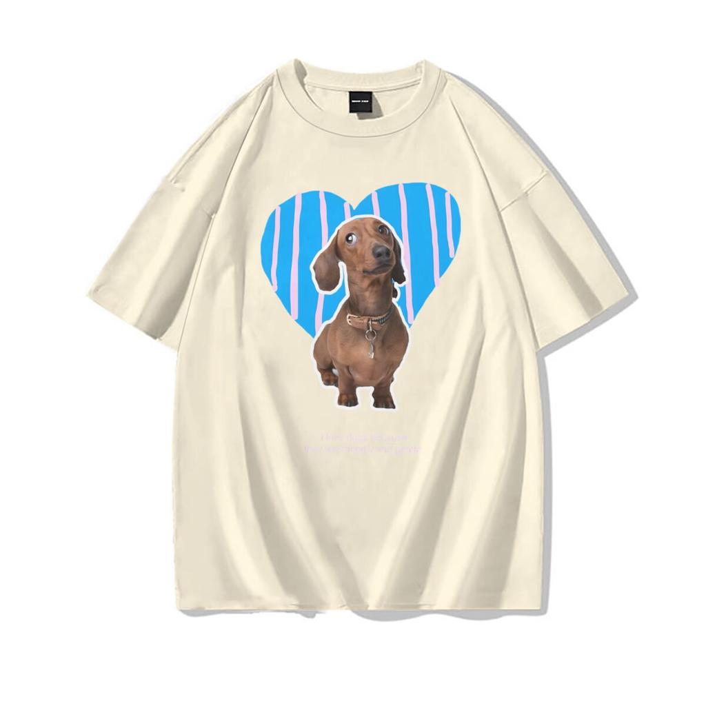Dachshund Dog With Heart Unisexs Tshirt Harajuku Street Tops Girls Summer Oneck Tops Cute Dog Lover 100 Cotton Tshirt