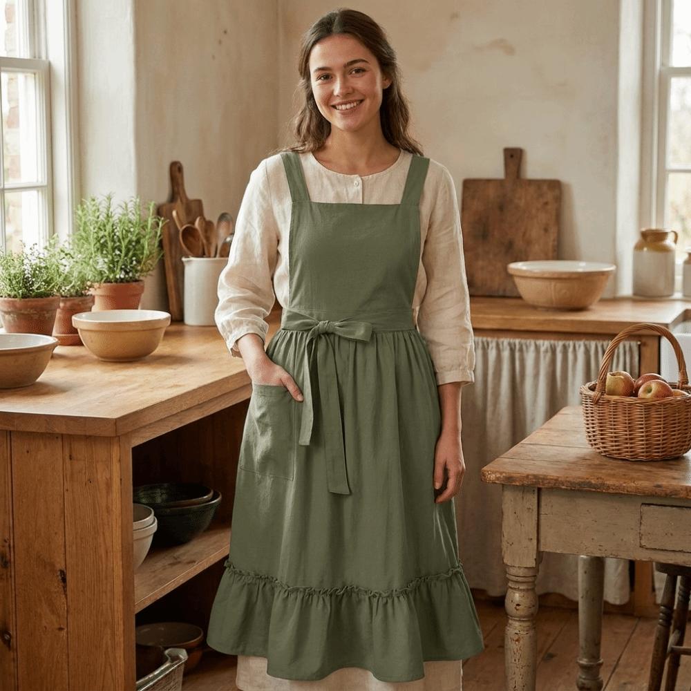 Solid Color Retro European Apron Vintage Baking Apron Kitchen Clothes Kitchen Apron Garden Work