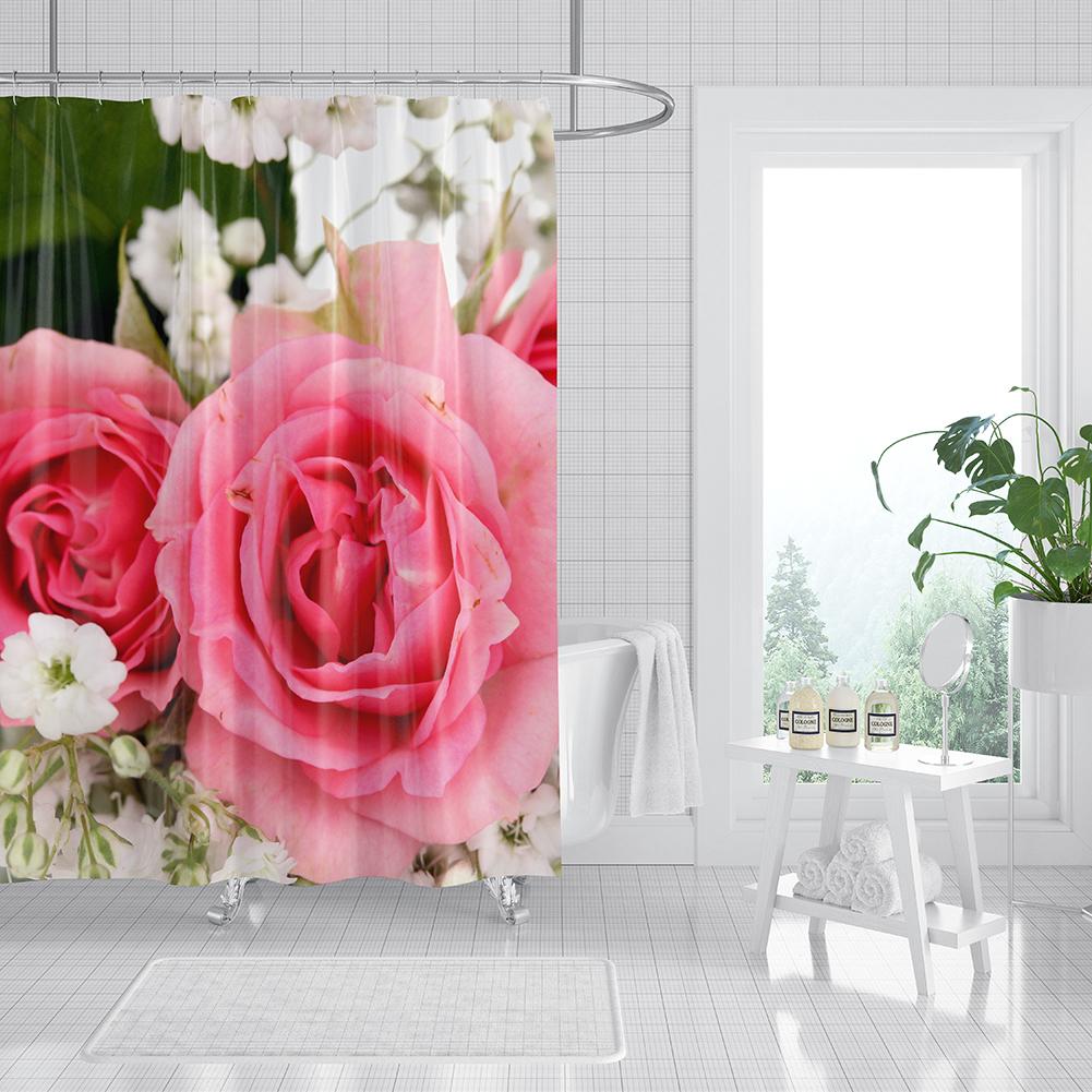 3D Flower Dolphin Bohemian Geometric Print Shower Curtain with Roller Hooks Modern Decorative Elegant Bathroom Curtains 180x180cm