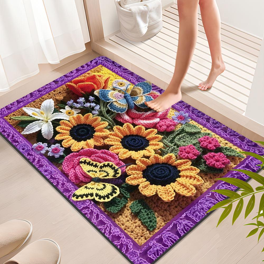 Rural Flower Mat 3D Stereoscopic Design Wear Resistant Crystal Velvet Carpet Creative Flower Pattern Non Woven Bottom