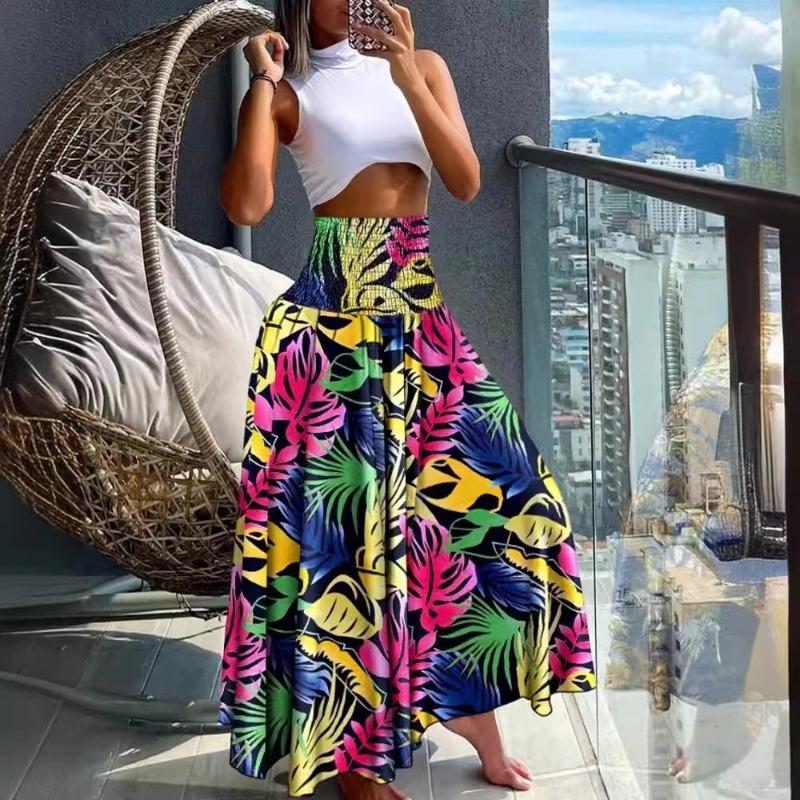 Модная свободная юбка трапециевидной формы с высокой талией, женская летняя пляжная элегантная винтажная юбка, женская повседневная женская юбка больших размеров 24354