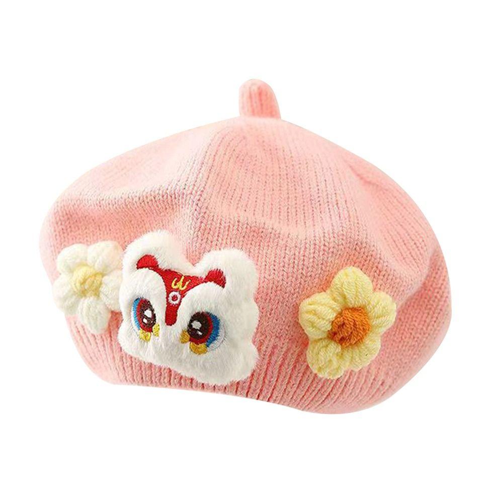 Flower Baby Beret Hat Soft Artist Painter Caps Cute Knitted Hat  Infant Girls
