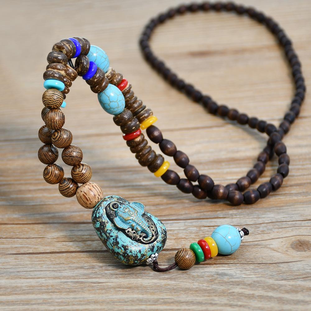 BLINGBAY женское ожерелье с подвеской, непальское оригинальное ожерелье ручной работы с деревянными бусинами, буддийские бусины, ретро литературное ожерелье, цепочка для свитера