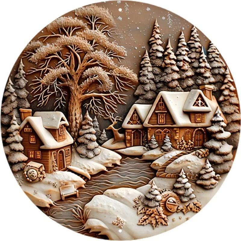 Witch Broom Halloween Sign, Round Aluminum Wall Plaque 20x20cm