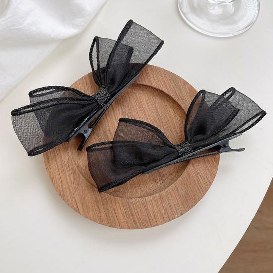 2Pcs Women Hairpins Two-layer Mesh Bow Anti-slip Photo Prop Lightweight Princess Style Reusable Party Hair Decoration Tool