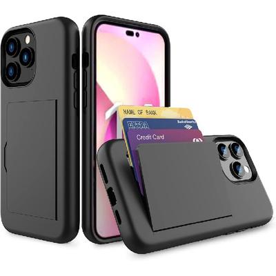 Чехол для iPhone 15 Pro с держателем для карт, слот для кредитной карты, защитный кошелек - Черный