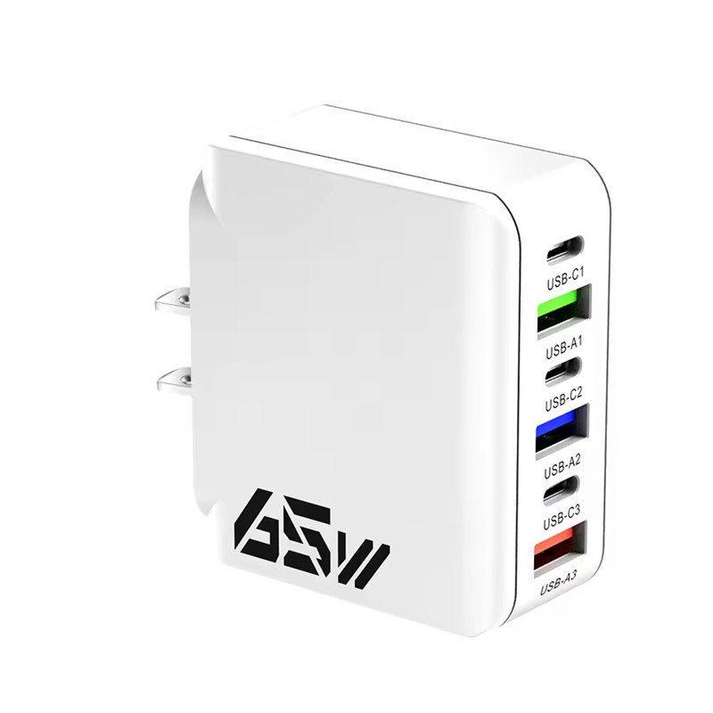 65 Вт USB C Настенное зарядное устройство Быстрая зарядка 6 портов Адаптер Quick Charge 3.0 для iPhone 13 14 15 Xiaomi Samsung Oppo Mobile Вилка США/ЕС
