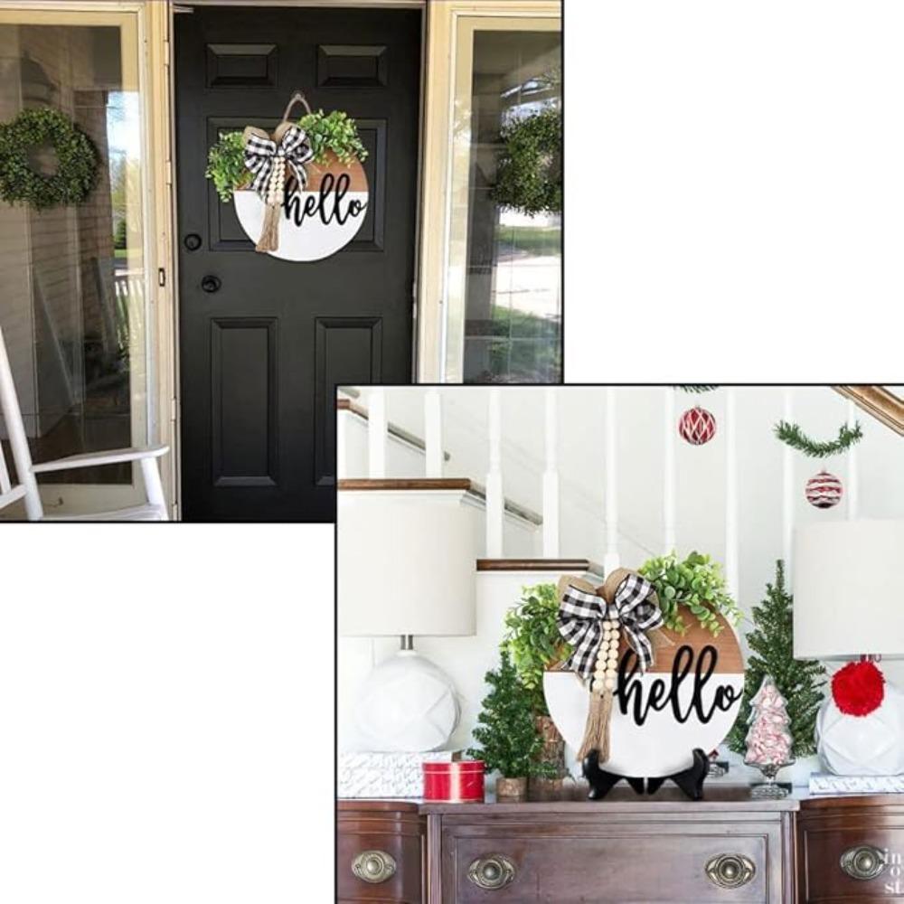 Hello Door Wreath for Front Door Spring Wreath 30cm Farmhouse Door Sign Decoration for Window Decoration Outdoor Front Door Home Decor