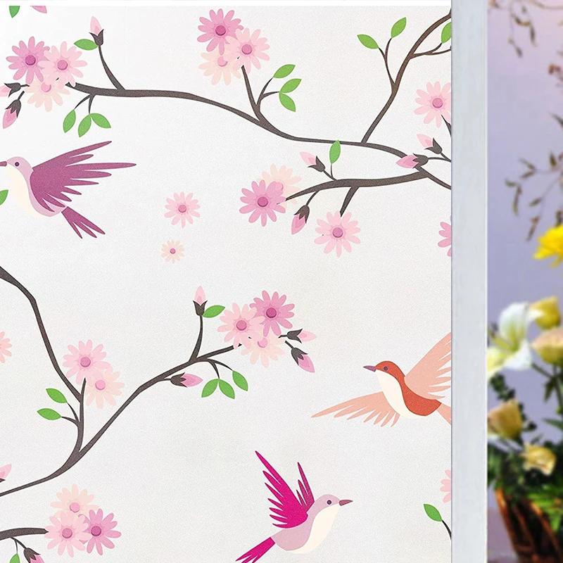 2/3 м Цветочная оконная пленка Виниловая непрозрачная стеклянная пленка Защита конфиденциальности Стеклянные 3D-наклейки Витражные стеклянные пленки Украшение дома