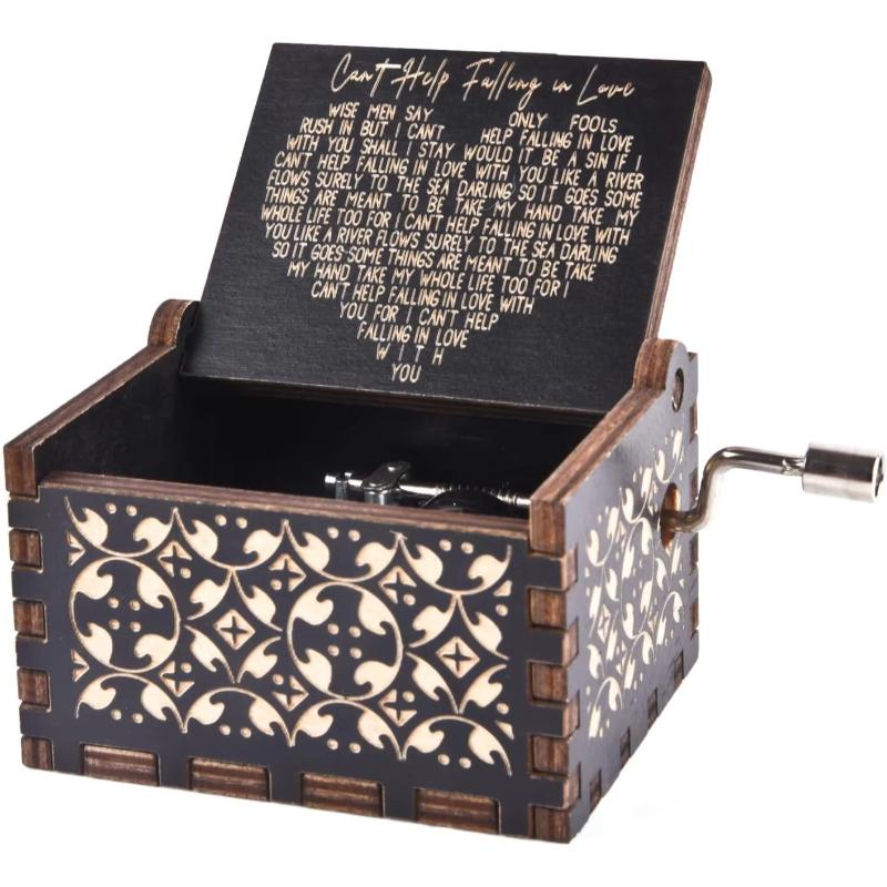 Can't Help Falling in Love Wood Music Box Antique Engraved Musical Boxes Case for Love One Wooden Music Box - Gifts for Lover 3