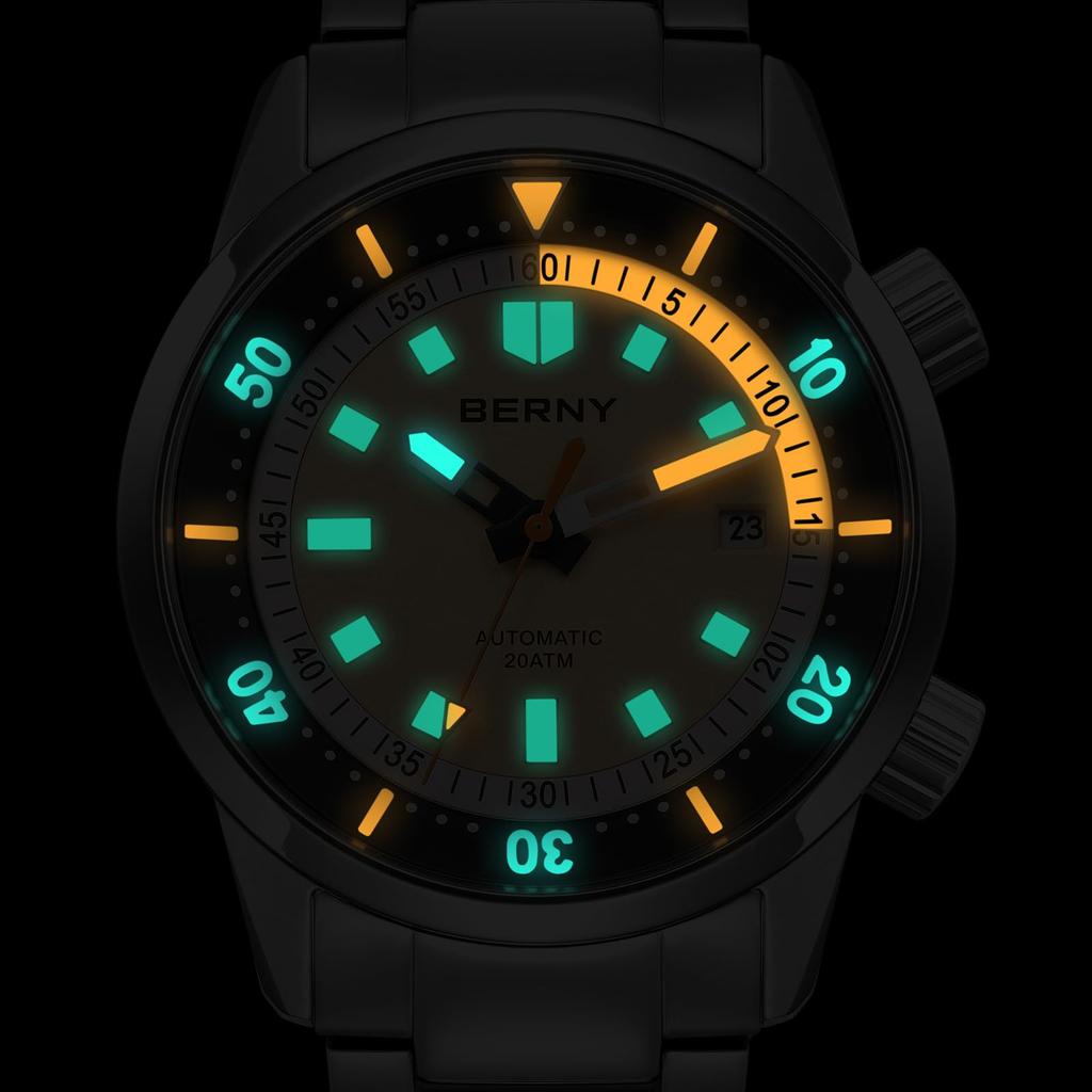 BERNY Watch Automatic Watch Diving Watch Automatic Mechanical Watch 20ATM Waterproof Sapphire Glass Super Luminous Watch Diver's Men's Men's Diver's