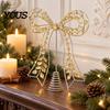 Modern Gold Christmas Ornament Iron Bow Tree Topper, Rhinestone Hollow-Cut Metal Topper with Spiral Base, Elegant Holiday Decoration Reusable