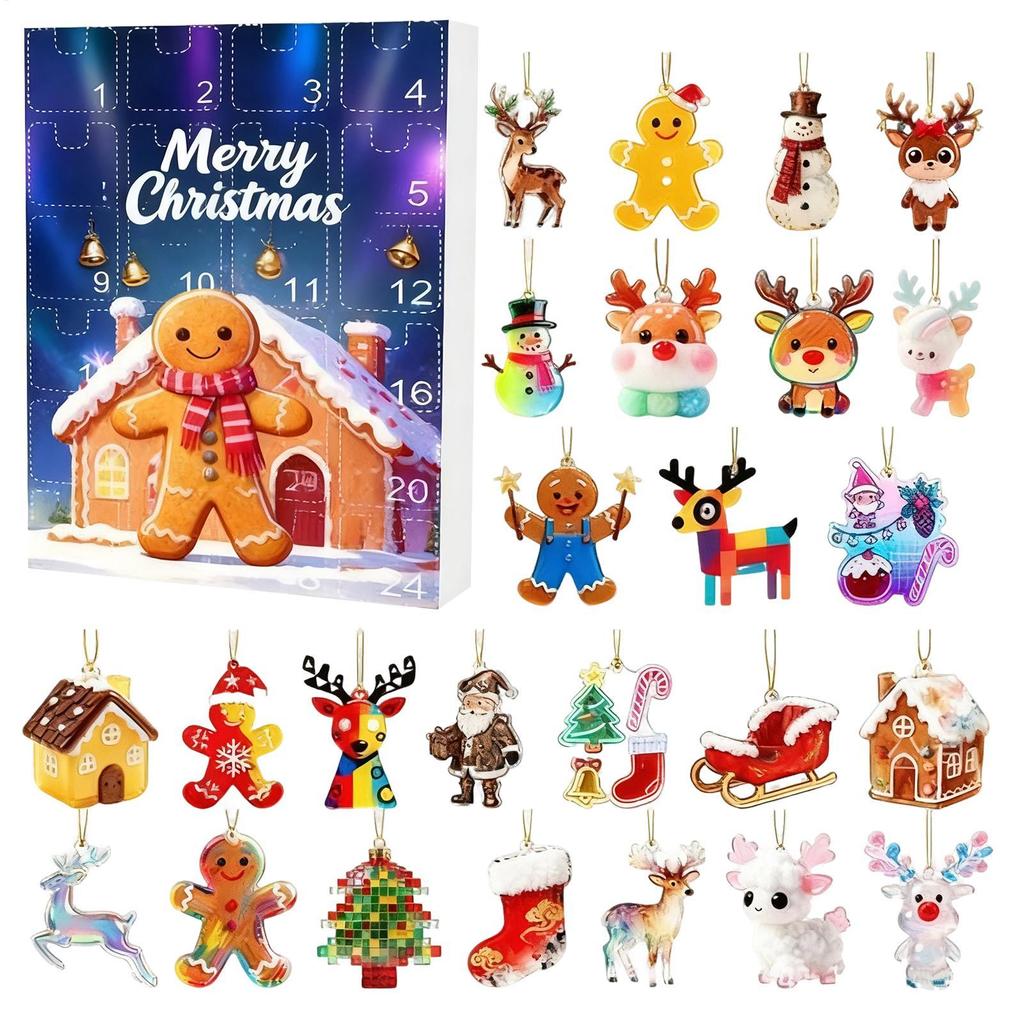 Gingerbread Man Advent Calendar, 2D Flat 24 Day Christmas Countdown Decor Ornaments, Holiday Home Decoration Car Ornaments